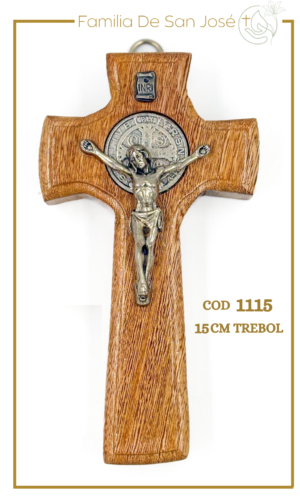 1115 Cristo San Benito madera pared 15cm trébol