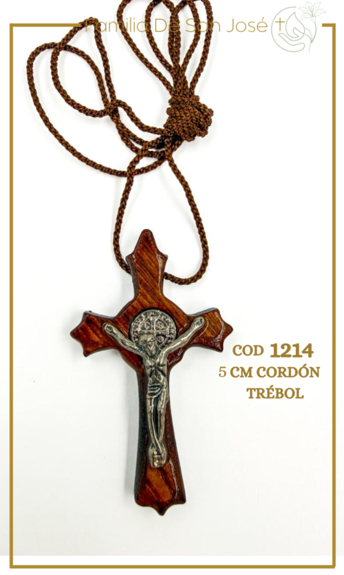1214 Cristo San Benito madera cordón trébol 5cm